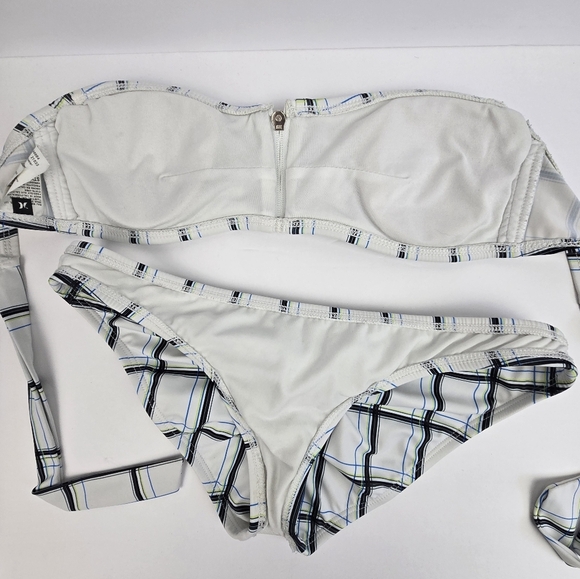 HURLEY Y2K Swim Suit Strapless Bikini Scrunch Butt White Multicolor Women Size M - Picture 9 of 13